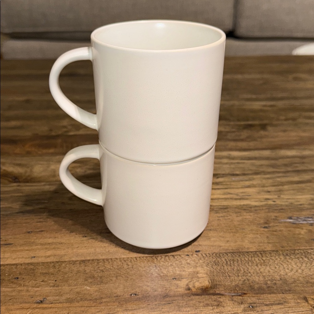 POTTERY BARN MASON STONEWARE SET OF 2 COFFEE/TEA MUGS/CUPS (Stacking) BUNDLE
